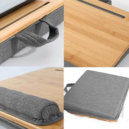 SUMISKY Lap Desk-Portable Laptop Stand with Cushion, Bamboo Platform with Phone Holder, Wrist Pad Fits up to 15.6 Inch Laptops - size: M(16.5"x13.4")