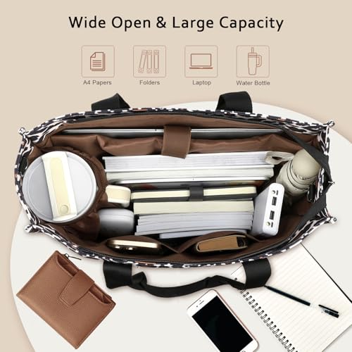 BTOOP Work Tote Bag for Women, Laptop Tote Bag With 15.6 Inch Padded Compartment, Teacher Nurse Bible Bags - color: A-khaki-black
