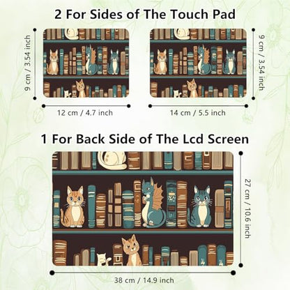 Laptop Skin Sticker Decal, Universal Reusable Vinyl Laptop Cover for 12" 13" 13.3" 14" 15" 15.4" 15.6" Notebook PC, Waterproof Scratch-Resistant with 2 Wrist Pads, Easy to Apply & Remove,Bookshelf Cat - color: Bookshelf Cat