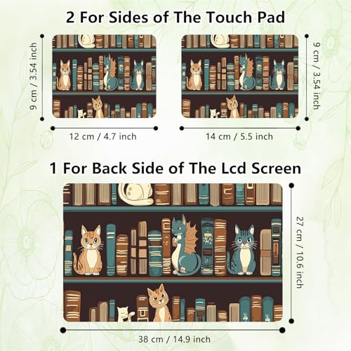 Laptop Skin Sticker Decal, Universal Reusable Vinyl Laptop Cover for 12" 13" 13.3" 14" 15" 15.4" 15.6" Notebook PC, Waterproof Scratch-Resistant with 2 Wrist Pads, Easy to Apply & Remove,Bookshelf Cat - color: Bookshelf Cat