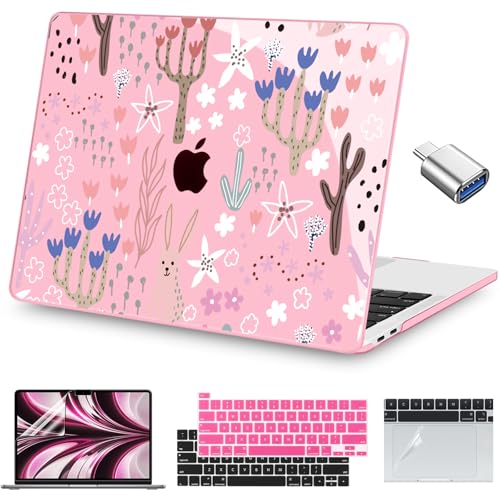 Teryeefi Case for MacBook Pro 13 inch A2338 M2 M1 Chip A2251 A2289 A2159 A1989 A1706 (2025 2024 2023 2022-2016), Clear Pink Hard Shell with Keyboard Cover Trackpad Film Type C Adapter,Cute Plants W125 - color: Cute Plants W125