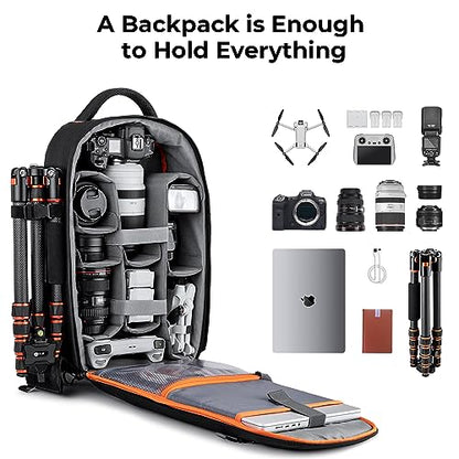 K&F CONCEPT Camera Backpack, DSLR/SLR/Mirrorless Photography Camera Bag | 18L Lightweight, 180 Degree Open, Custom Dividers, with 14in Laptop Compartment & Tripod Holder, for Canon/Nikon/Sony, B08 - style: Designer