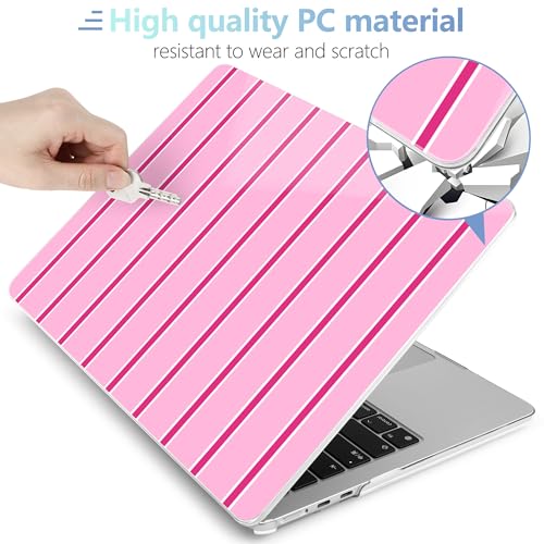 MEEgoodo for M5/M4/M3/M2 MacBook Air 15 inch Case 2026 2025 2024 2023, Case Fit Model (A3448/A3241/A3114/A2941) for MacBook Air 15.3 inch, Magenta&White Stripes - color: Magenta&White Stripes