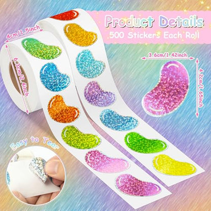 Glitter Jelly Bean Sticker - 1000 Pcs Candy Sparkle Glitter Waterproof Vinyl Reusable Laptop Stickers Coloring Book Scrapbook Water Bottle Page Activity Pad Birthday Party Favors Skateboard - style: Easter Glitter Jelly Beans