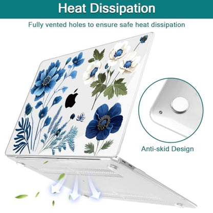 Teryeefi Compatible with M2 M1 MacBook Pro 13 Inch Case A2338 A2289 A2251 A2159 A1989 A1706 A1708 (2024 20203 2022-2016), Hard Shell Case & Keyboard Cover for Mac Pro 13" - Blue Plant Flower - color: Blue Plant Flower
