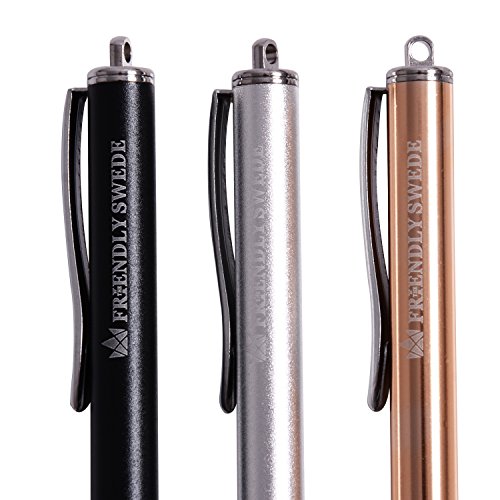 The Friendly Swede Stylus Pen for Touchscreen with Replaceable Thin Tips | 3 Spare Rubber Tips, 3 Elastic Lanyards, Microfiber Cleaning Cloth, 3-Pack 5.5" High Precision Stylus Pen, Gold/Silver/Black - color: Gold/Silver/Black