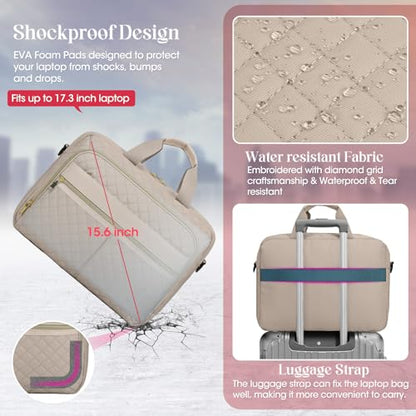 IGOLUMON Laptop Bag 15.6 Inch Laptop Briefcase for Women Men Waterproof Shoulder Computer Messenger Bag Large Laptop Bag Business Office Work Travel College, Khaki - color: Khaki