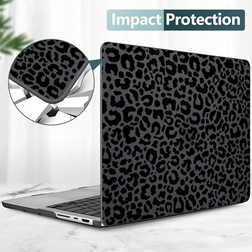 TWOLSKOO Compatible with MacBook Pro 14 inch Case M5 2026 2025-2021 Release M4 M3 M2 M1 Pro/Max Chip, Plastic Hard Shell & Keyboard Cover & USB C to USB Adapter & Screen Film, Black Leopard - color: Black Leopard