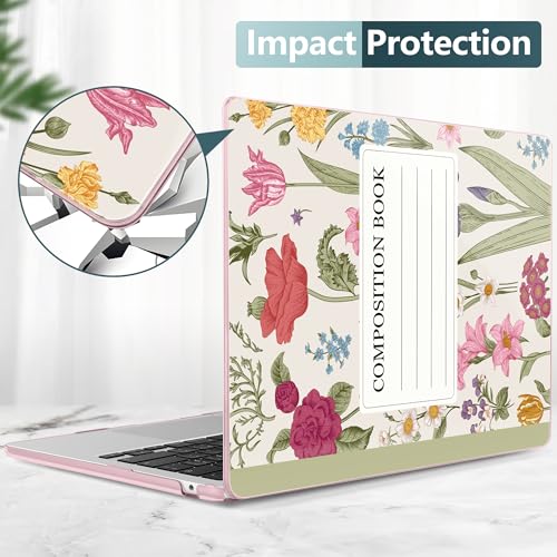 for MacBook Air 13 Inch (13.6 Inch) Case, M5/M4/M3/M2 Chip 2026 2025 2024 2023 2022, Hard Plastic Printed Cover with Screen Protector & Keyboard Cover & Dust Plugs, Green Composition Book - color: Green Composition Book