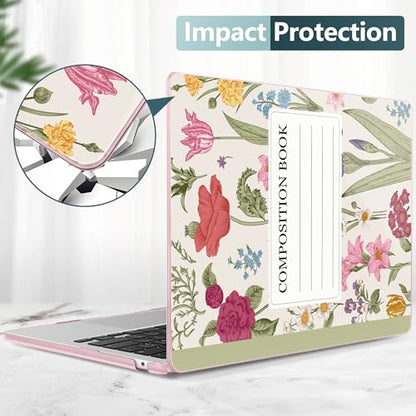 for MacBook Air 13 Inch (13.6 Inch) Case, M5/M4/M3/M2 Chip 2026 2025 2024 2023 2022, Hard Plastic Printed Cover with Screen Protector & Keyboard Cover & Dust Plugs, Green Composition Book - color: Green Composition Book