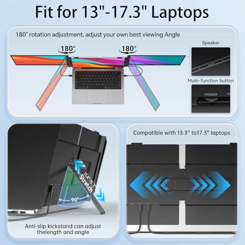 14.2" Triple Laptop Screen Extender, Ultra-Thin FHD 1080P IPS Portable Monitor for Laptop, Aluminum Alloy Tri-Screen Travel Monitor, Plug & Play for Windows/Mac/Chrome, Fits 13"-17.3" Laptops - size: 14.2" Triple