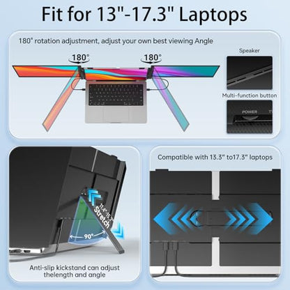 14.2" Triple Laptop Screen Extender, Ultra-Thin FHD 1080P IPS Portable Monitor for Laptop, Aluminum Alloy Tri-Screen Travel Monitor, Plug & Play for Windows/Mac/Chrome, Fits 13"-17.3" Laptops - size: 14.2" Triple