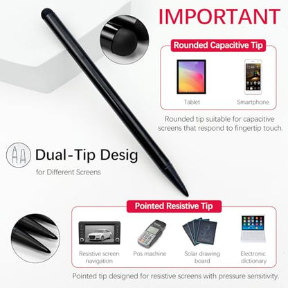 6-Pack Black Dual-Tip Stylus Pens – Universal Touchscreen Stylus Compatible with iPad, Samsung Galaxy, Smartphones & Resistive GPS Devices