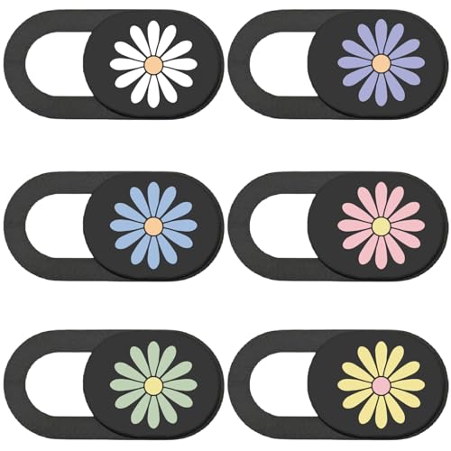6Pcs Laptop Camera Covers Webcam Cover Slide Floral Daisy Pattern Privacy Security Guard Slide Phone Webcam Protector for Laptop Desktop Computers Smartphones Tablet Notebook Mini PC - color: Daisy Black