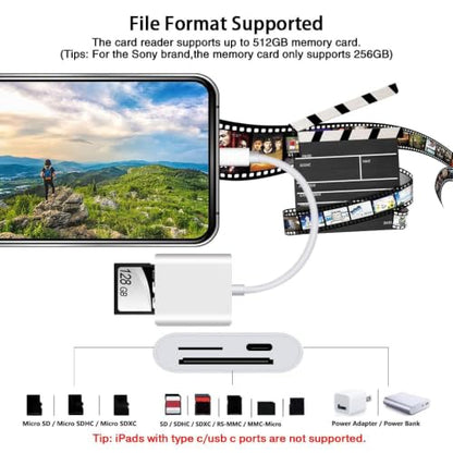 SD Card Reader for iPhone iPad,Micro SD Card Reader Memory Card Reader Plug and Play Trail Camera SD Card Adapter,Simultaneous Charging and Reading - color: Pearl White