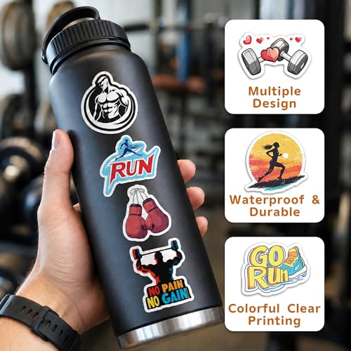 DETICKERS Fitness Stickers Sports Stickers for Gym Lovers Water Bottles 50 PCS Waterproof Vinyl Motivational Stickers Gifts - style: Gym