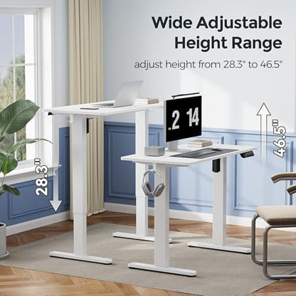 Small Electric Standing Desk, 35" ×20" White Standing Desk, Height Adjustable Compact Sit Stand Workstation with Splice Board, Home Office Desk with 2 Hooks - color: Pearl White, size: 35"