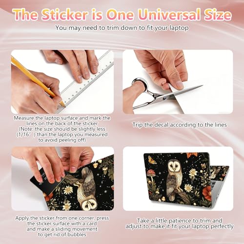 Laptop Skin Sticker Decal 12" 13" 13.3" 14" 15" 15.6",Waterproof Scratch Resistant Vinyl,Reusable Easy to Apply,for MacBook HP Dell Notebooks Netbooks Laptop,2 Wrist Pads,Cute Owl Floral - color: Cute Owl Floral