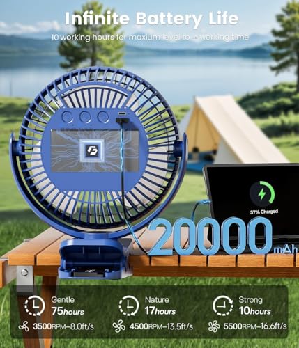 8" Clip on Fan, 20000mAh Rechargeable Fan Battery Portable, Strong Airflow | 3 Speeds, USB Fan Small Desk Fan Personal Quiet Fan for Office, Stroller, Bedroom, Camping, Gifts for Men, Blue - color: Blue