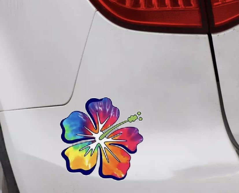 MAKTEM Hibiscus Rainbow Tropical Flower Stickers Decal for Car, Hawaiian Flower Holographic Vinyl Decal for Car, Window, Bumper (Rainbow) - color: Rainbow