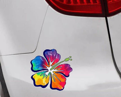 MAKTEM Hibiscus Rainbow Tropical Flower Stickers Decal for Car, Hawaiian Flower Holographic Vinyl Decal for Car, Window, Bumper (Rainbow) - color: Rainbow