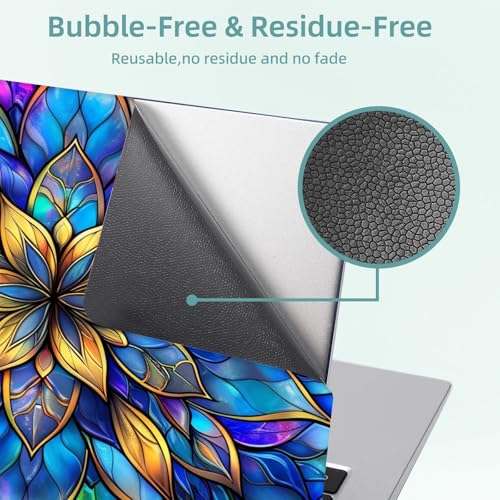 Universal Laptop Skin Decal, 3-Piece Vinyl Protector for 12 13 14 15.6" Notebook, Waterproof Anti-Scratch, Easy Trim & Bubble-Free Finish, Stained Glass Flower - color: Stained Glass Flower