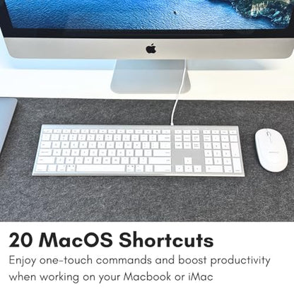 Macally Wired Keyboard for Mac (Upgraded Dual USB A + C Plug) - USB C Keyboard - Ultra Slim, 20 Shortcuts, 110 Scissor Keys - Compatible with Apple MacBook Pro/Air, Mac mini, iMac, iPad - Silver - color: Silver