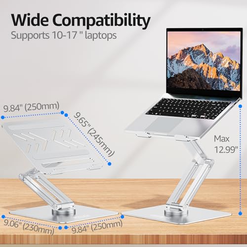 Urmust 360° Rotating Laptop Stand for Desk Adjustable Height, Ergonomic Laptop Riser Standing Desk Converter, MacBook Stand, Computer Lap top Riser Holder, Fits All Laptops 10-17" - color: A-Silver
