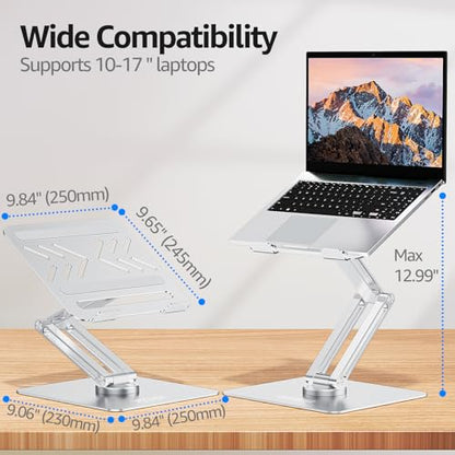 Urmust 360° Rotating Laptop Stand for Desk Adjustable Height, Ergonomic Laptop Riser Standing Desk Converter, MacBook Stand, Computer Lap top Riser Holder, Fits All Laptops 10-17" - color: A-Silver