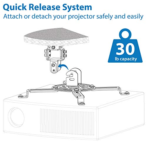 MOUNT-IT! Low Profile Projector Ceiling Mount [30 lbs Capacity] Universal Bracket | 360 Full Motion Rotation with 30 Degree Tilt and Roll | 6 Inches High (White | Short) - style: Short