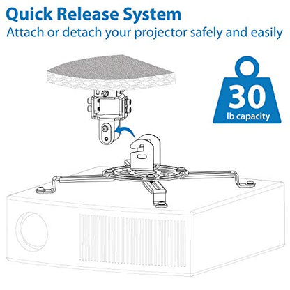 MOUNT-IT! Low Profile Projector Ceiling Mount [30 lbs Capacity] Universal Bracket | 360 Full Motion Rotation with 30 Degree Tilt and Roll | 6 Inches High (White | Short) - style: Short