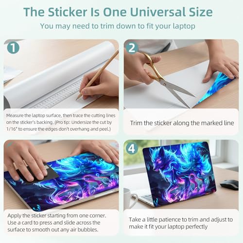 Universal Laptop Skin Decal, 3-Piece Vinyl Protector for 12 13 14 15.6" Notebook, Waterproof Anti-Scratch, Easy Trim & Bubble-Free Finish, Glowing Blue Wolf - color: Glowing Blue Wolf