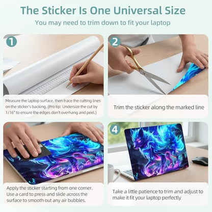 Universal Laptop Skin Decal, 3-Piece Vinyl Protector for 12 13 14 15.6" Notebook, Waterproof Anti-Scratch, Easy Trim & Bubble-Free Finish, Glowing Blue Wolf - color: Glowing Blue Wolf