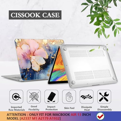 CISSOOK Compatible with MacBook Air 13 inch Case M1 A2337 A2179 A1932 | 4in1 Set Plastic Hard Shell Case Keyboard Cover for MacBook Air 13 inch 2021 2020 2018, Marble Flower - color: Marble Flower
