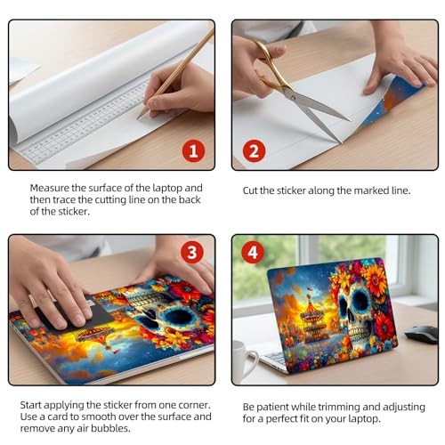 Universal Laptop Skin Sticker Decal, 12"-15.6" Aesthetic Vinyl Wrap, Sugar Skull Carnival Waterproof Notebook Cover Art Protector for MacBook HP Dell Lenovo, Fits 13" 14" 15" 15.6" - color: Sugar Skull Carnival