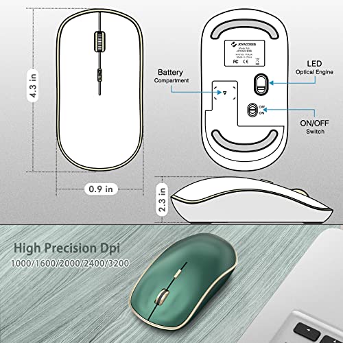 JOYACCESS 2.4G Slim Wireless Silent Mouse, Portable Wireless Computer Mouse with 5 Adjustable DPI Levels, USB Mice for Desktop, Notebook, MacBook, Chromebook, PC (Green) - color: Green