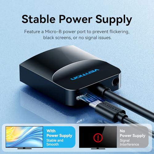 VENTION VGA to HDMI Adapter 0.5FT, Uni-Directional VGA(Source) to HDMI(Display) Converter (Male to Female) 1080@60Hz with Audio Cable and Micro USB Cable from PC, Monitor - color: 0.5FT