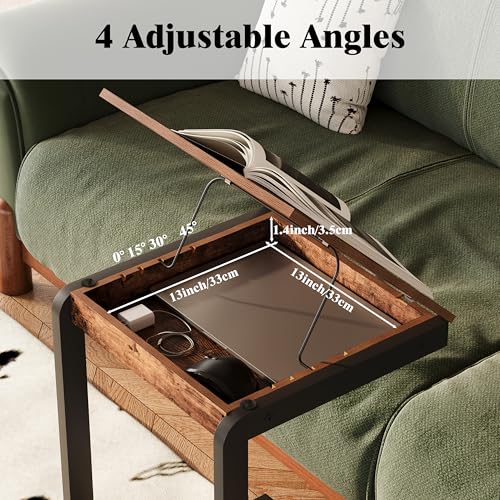 Rolling TV Tray Table with Storage,C Table with Drawer for Couch | Rolling Side Table with Storage，TV Tray Table on wheels with Tiltable Desktop for Couch，Sofa Laptop，Living Room，Bedroom