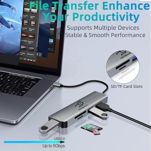 USB A Hub 5-in-1 Aluminum Adapter, with USB 3.0, USB 2.0 Ports, SD/TF Card Reader, for A Port Laptop, PC, Desktop,PS4/5, Xbox and More