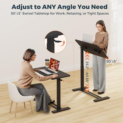 28''Pneumatic Overbed 90°Tilting Bedside Table,Small Standing Desk | 27.6" W x 15.7" D, Black Rolling Bedside Table,Hospital BedTable,Medical Bedside Table,Overbed Table with Wheels,Mobile Desk - color: Black, size: 2816