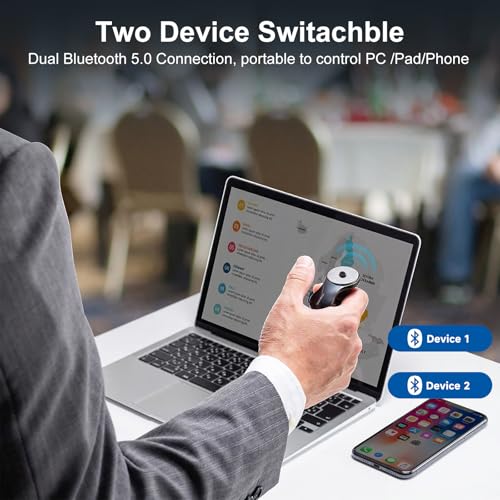 SANWA 2 in 1 Ring Mouse, 2-Device Switch, Wireless Presentation Clicker | Portable Mini Wearable Mouse, 800 DPI, Rechargeable Handheld Remote Mice, Compatible for PC, Laptop, Mac, Tablet, e-Book