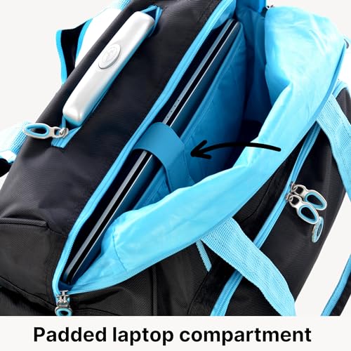 Olympia U.S.A. Deluxe Lightweight Rolling Overnighter Case Overnight Laptop Bag Weekender Travel Carry-On Suitcase Luggage with Wheels and Adjustable Push-Down Handle - color: Black/Blue