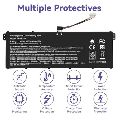 AP18C4K AP18C8K Battery for Acer Spin 3 SP313-51N SP314-54N,Aspire 5 A515-43 A515-43G A515-44 A515-44G A515-54 A515-54G A515-56 3ICP5/81/68,3INP5/82/70，KT0030G020,KT0030G020,KT00304012,KT00304012 - size: 9.8*3.38*0.31inch AP18C4K