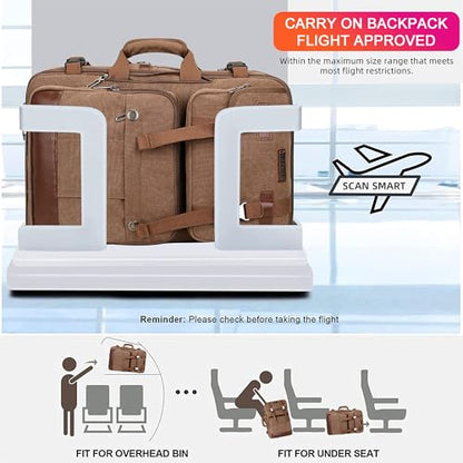 WITZMAN Canvas Travel Backpack for Men Large Laptop Backpack Fits 16 Inch | Expandable 32L to 42L, Carry-on Airline Approved Convertible Shoulder Rucksack, For Vacation, Overnight Trip, A6617 Brown - color: Brown