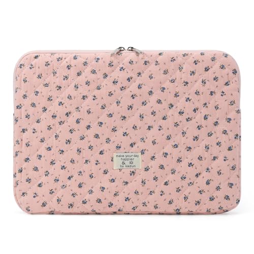 Puffy Laptop Sleeve 13-15.6 Inch Cute Quilted Laptop Protective Case Padded Floral Computer Sleeve for MacBook (A-Dark Pink, 13 Inch) - color: Dusty Rose Blue Floral, size: 13 Inch
