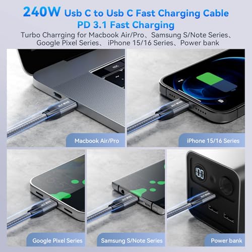 ULT-WIIQ 2FT USB C to USB C 3.2 Gen 2 x 2 Video Cable for Portable Monitor, 4K@144/120/60Hz 8K Display Cable, 20Gbps Data Transfer, PD 3.1 240W Fast Charging, for iPhone 17, MacBook, SSD, CarPlay - size: 2FT