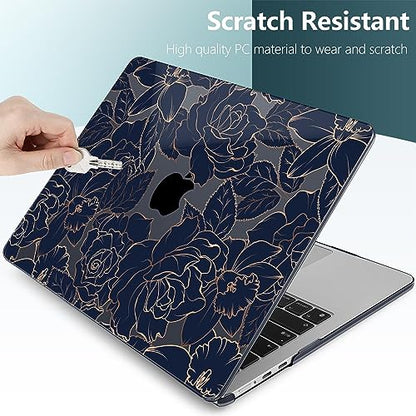 TWOLSKOO for MacBook Air 13 inch Case M5 2026 M4 2025 M3 M2 2024-2022 A3449 A3240 A3113 A2681, Plastic Hard Shell & Keyboard Cover & Screen Film for MacBook Air 13.6 inch Case, Elegant Roses - color: Elegant Roses X822