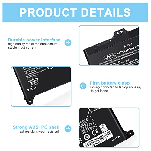 TSKYBEAR BP02XL 849909-850 Battery Compatible with HP Pavilion Laptop 15-AU 15-AW Series 15-AU057CL 15-AU030WM 15-AU063NR 15-AU123CL 15-AW002LA 15-AW053NR 15-AU091NR 15-AU023CL BPO2XL TPN-Q172 - size: BP02XL