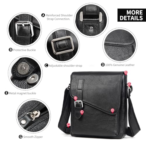 Augus Leather Messenger Bag Men's Crossbody Fits Up to 11.5 Inch Tablet - color: Black1