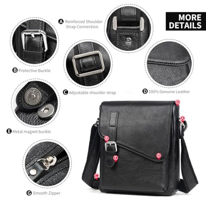 Augus Leather Messenger Bag Men's Crossbody Fits Up to 11.5 Inch Tablet - color: Black1
